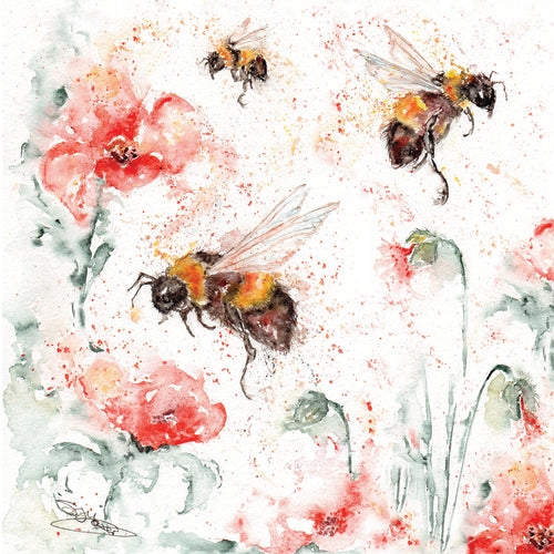 Blank card - bees and flowers