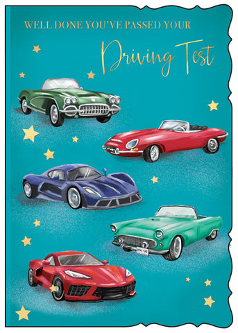 Driving test congratulations card - classic cars