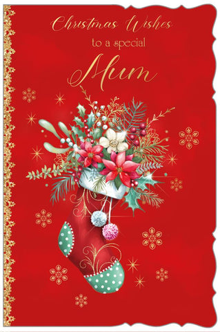 Mum Christmas card- Christmas stocking and flowers