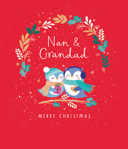 Nan and Grandad Christmas card - cute owls