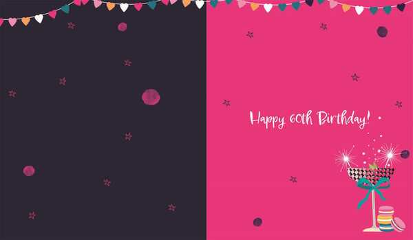 60th birthday card- cake and drinks