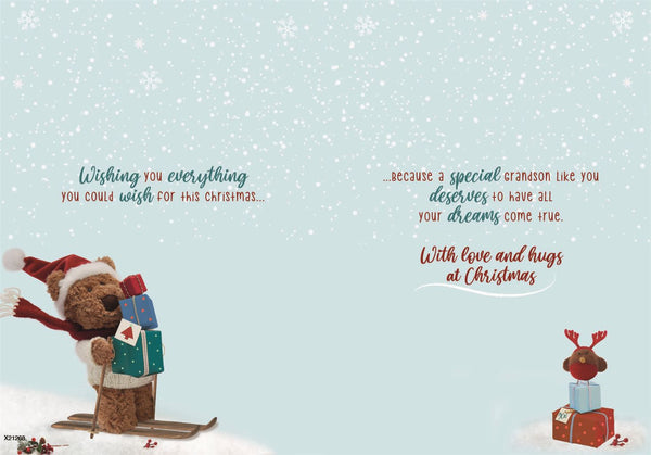Grandson Christmas card- cute Xmas bear