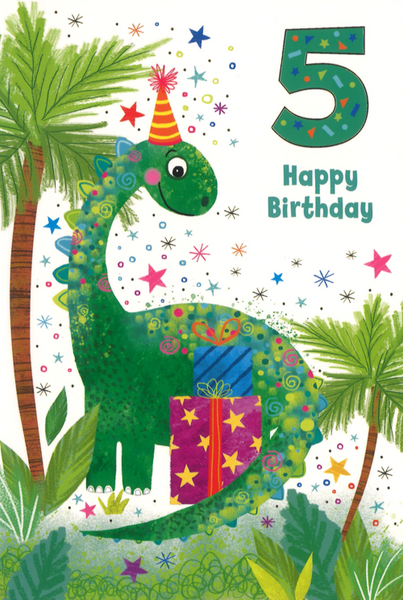 Age 5 birthday card - fun dinosaur