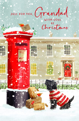 Grandad Christmas card - post box and dog