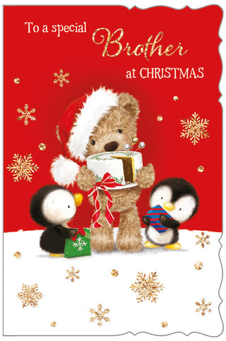 Brother Christmas card - cute bear and penguins