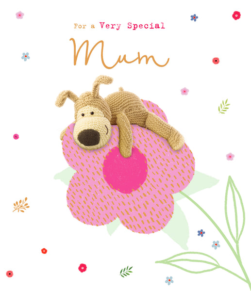 Boofle Mum birthday card Boofle with birthday flowers
