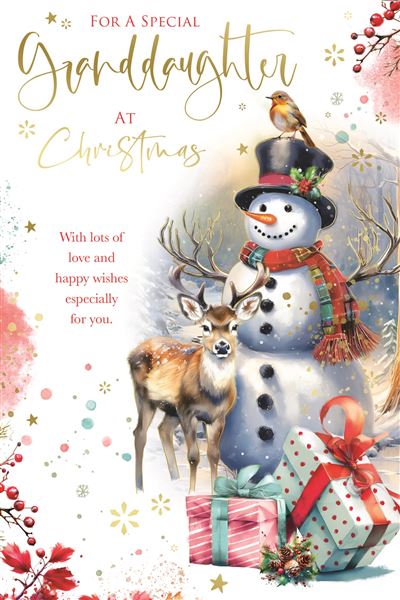 Granddaughter Christmas card - cute snowman
