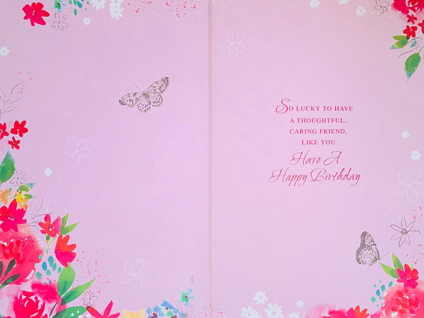 Friend birthday card - butterflies and pretty flowers
