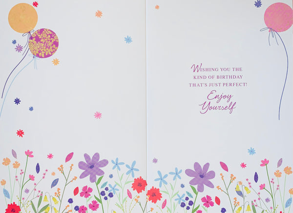 Birthday card for her - balloons and flowers