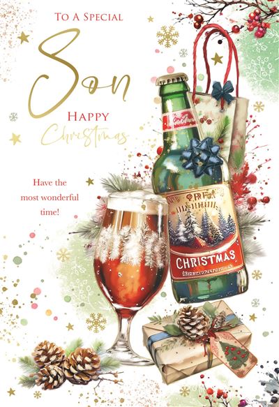 Son Christmas card - festive beer