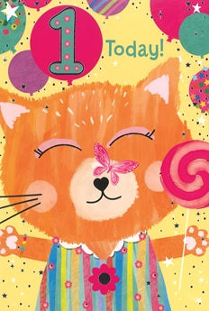 Age 1 birthday card- cute cat