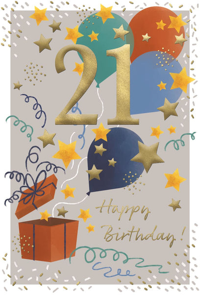 21st birthday card - stars and balloons