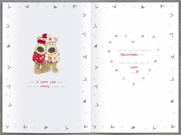 Fiancée Christmas card - Boofle with Xmas flowers