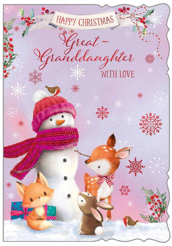 Great-Granddaughter Christmas card - cute snowman