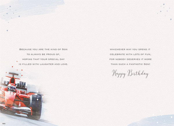 Son birthday card- racing car
