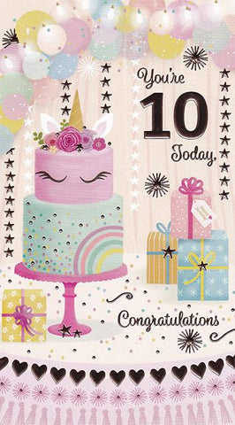 Age 10 birthday card - Unicorn cake