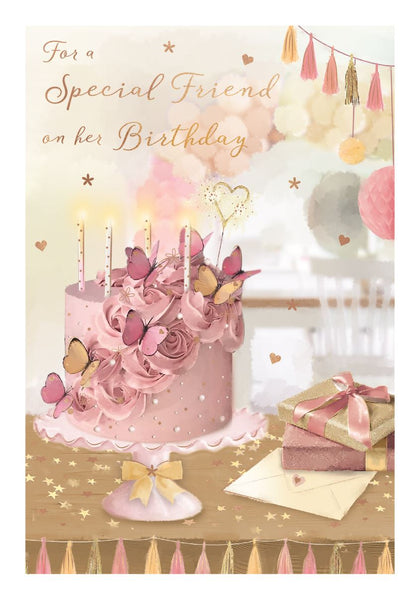 Friend birthday card - cake and butterflies