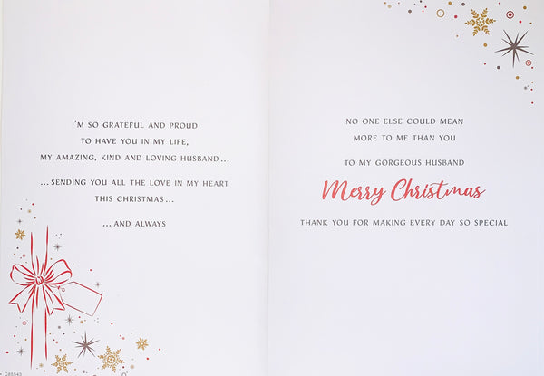 Husband Christmas card - hearts and snowflakes