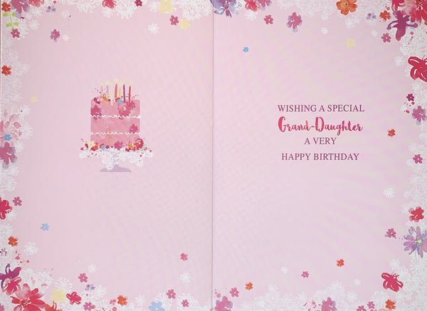 Granddaughter birthday card- flowers and cake