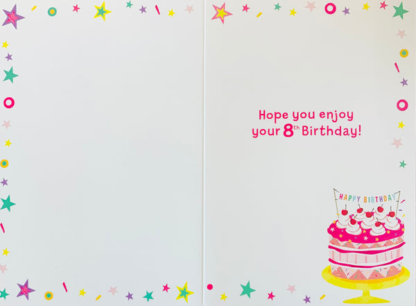Age 8 birthday card - birthday cake