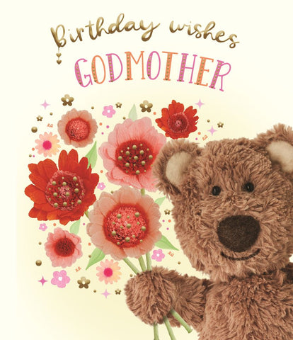 Godmother birthday card cute Barley bear