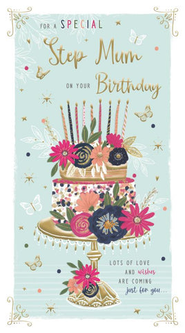 Step-Mum birthday card- beautiful cake