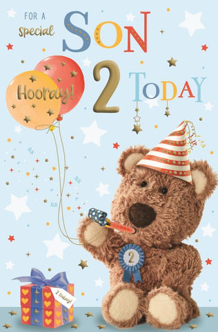 Son 2nd birthday card - Barley bear