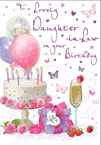 Daughter in law birthday card- cake and balloons