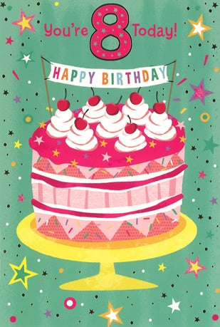 Age 8 birthday card - birthday cake