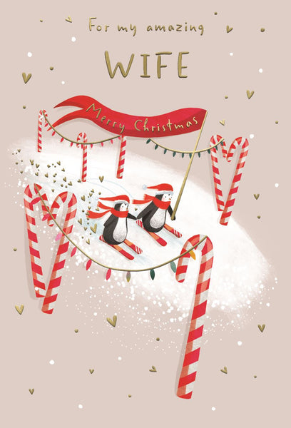Wife Christmas card - cute penguins