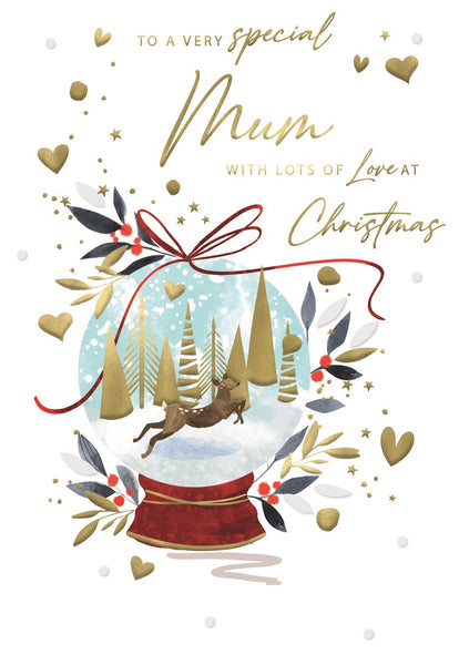 Mum Christmas card- festive snowglobe