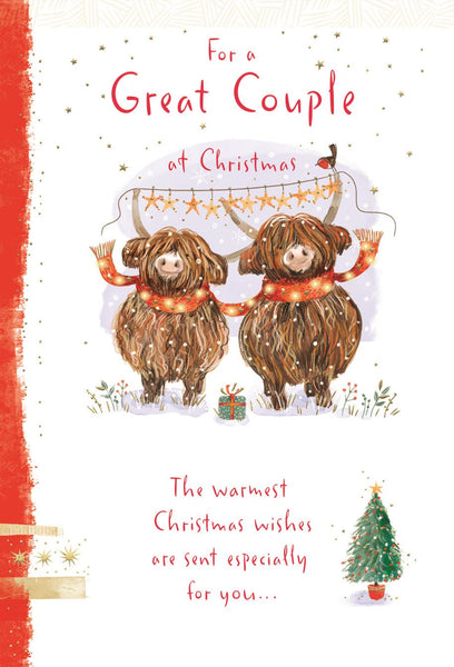 To a Great couple Christmas card- Highland cows