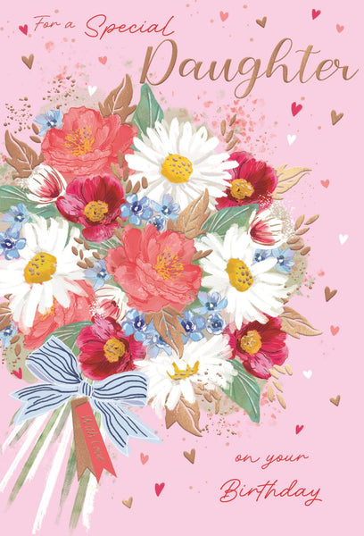 Daughter Birthday Card | Flower Bouquet Design | Gold Foil Finish | Sentimental Verse