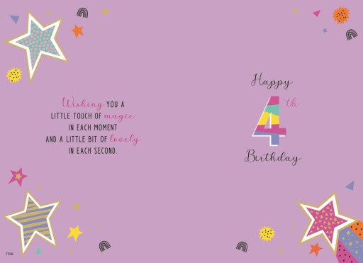 Daughter 4th birthday card- rainbow candles