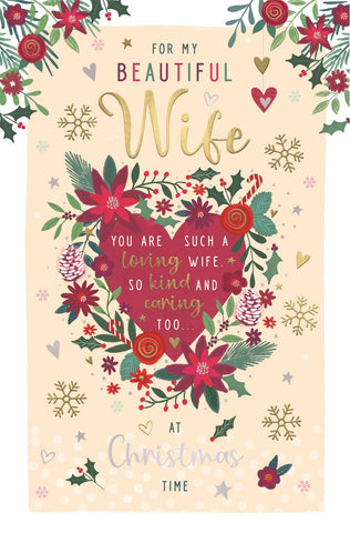 Wife Christmas card- floral heart