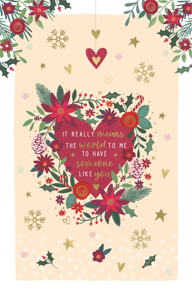 Wife Christmas card- floral heart
