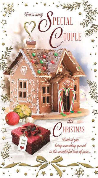 To a special couple Christmas card- Christmas gingerbread house