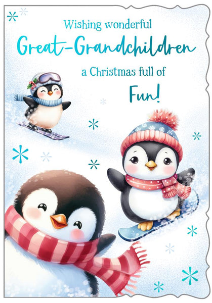 Great-Grandchildren Christmas card - cute penguins