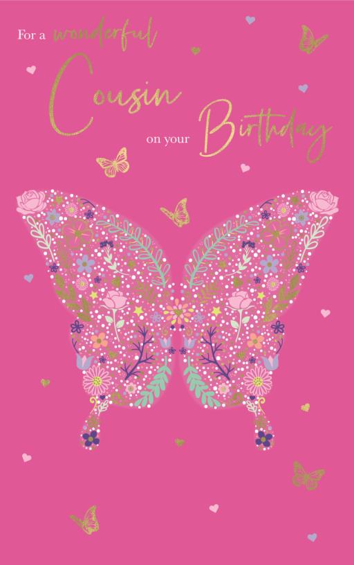 Cousin birthday card - beautiful butterfly