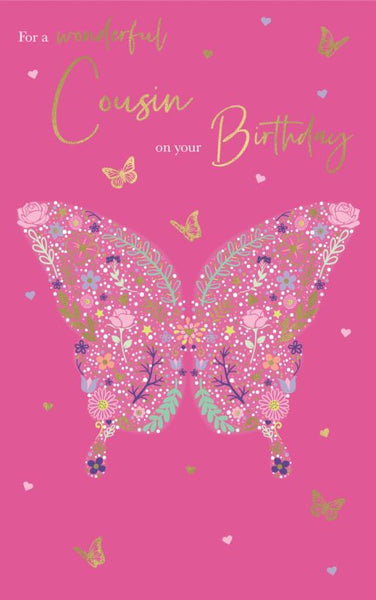 Cousin birthday card - beautiful butterfly