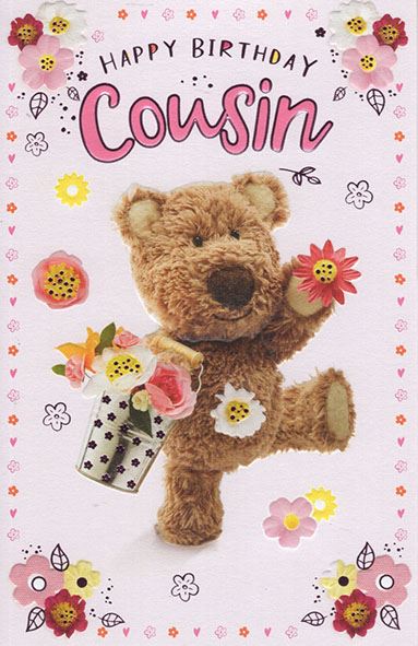 Cousin birthday card - cute Barley bear