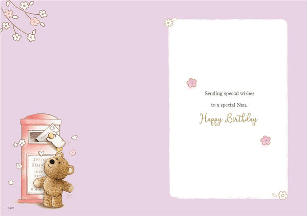 Nan birthday card - cute bear with flowers