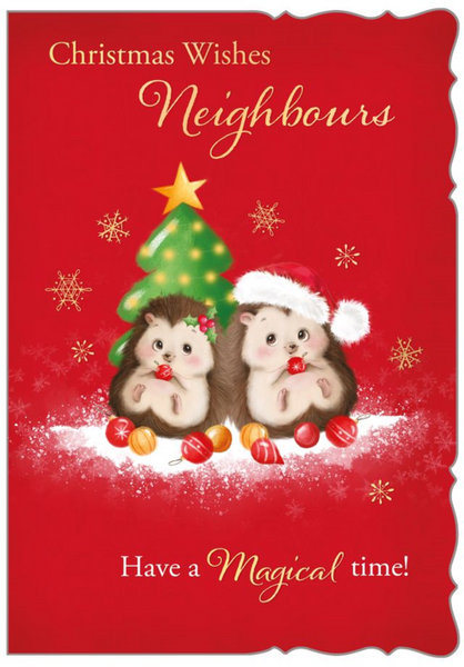 Neighbours Christmas card - cute hedgehogs
