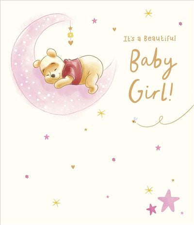Birth of a baby girl congratulations card- Winnie the Pooh