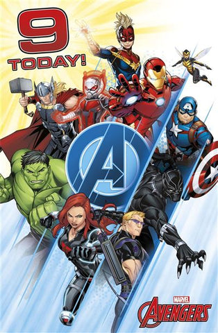 Age 9 Avengers birthday card- Marvel Avengers