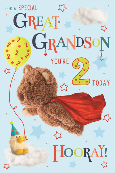 Great-Grandson 2nd birthday card - cute bear