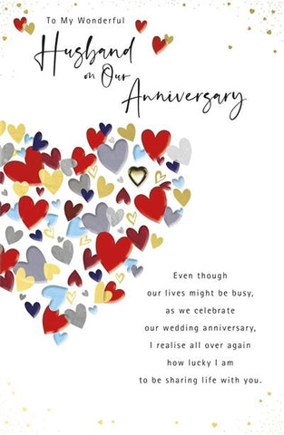 Husband wedding anniversary card - modern hearts