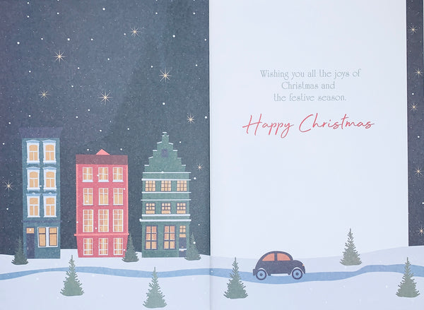 To all the family Christmas card- festive town