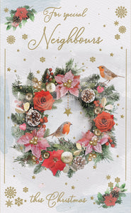 Neighbours Christmas card - traditional festive wreath