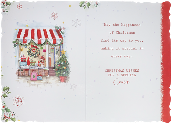 Cousin Christmas card - festive coffee shop